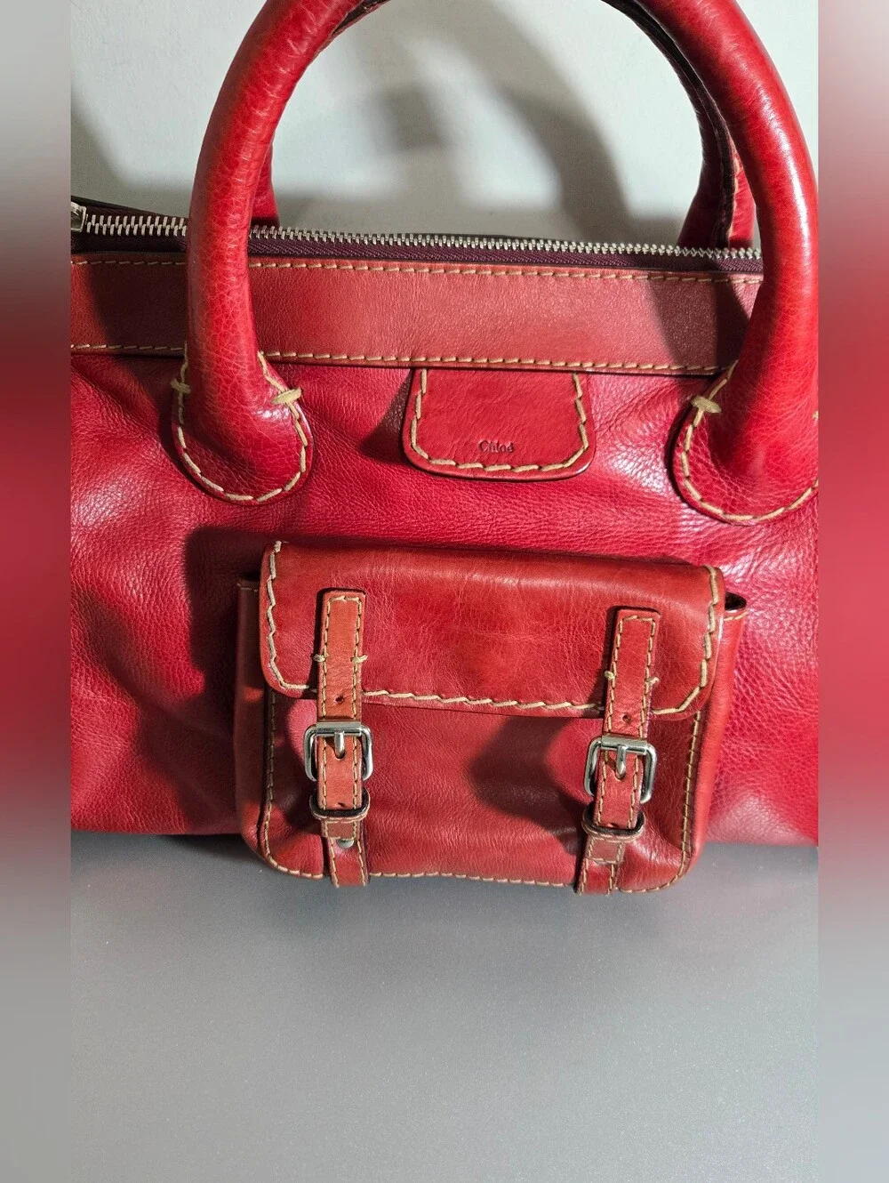 Vintage 2000s Chloé Red Leather Edith Satchel Handbag Y2K Made in Italy